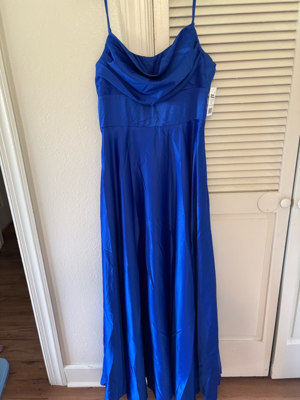 Blue Cowl Neck Spaghetti Strap Evening Dress